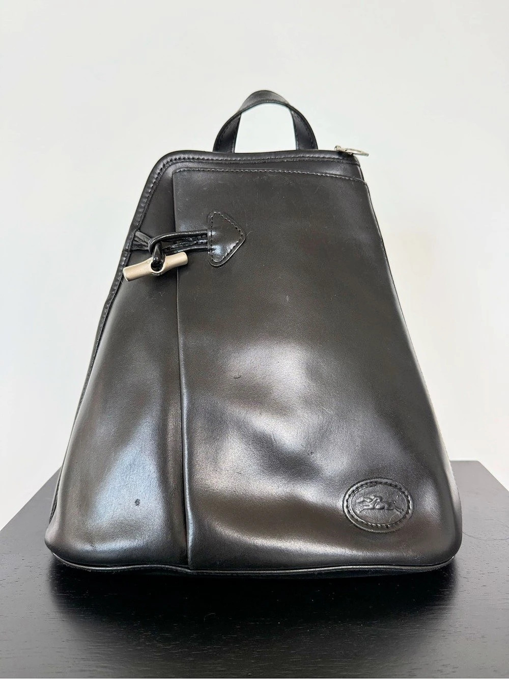 Longchamp Vintage Roseau Backpack Black Leather Backpack Made in France